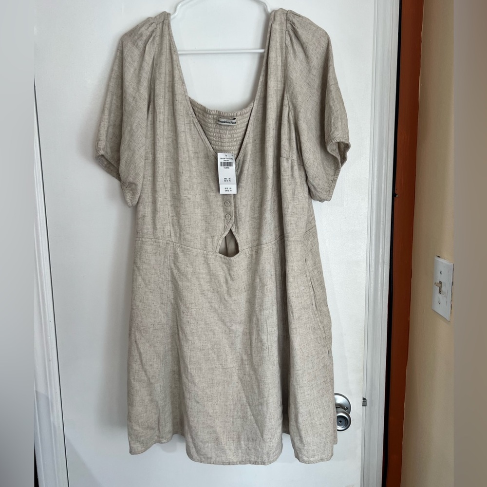 Abercrombie & Fitch, cream beige mini dress linen and cotton, XL